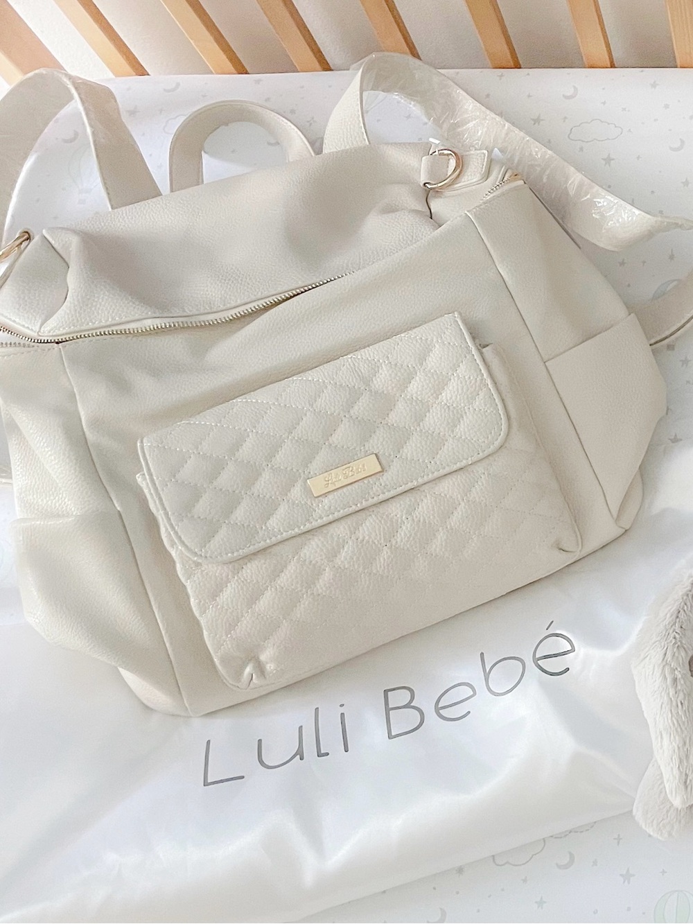 Luli Bebé Monaco Diaper Bag Backpack Pearl White Gold